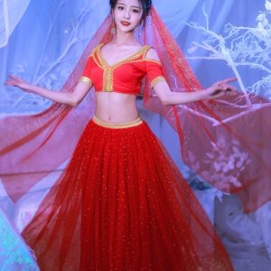Elsa Princess Costume Belly Dance Outfit Party Cosplay Red