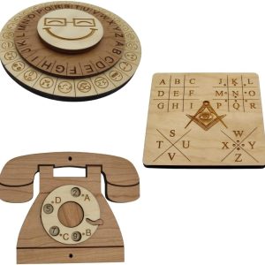 Three Props Set for Escape Rooms Featuring The Pigpen Cipher, Grille Cipher, and Runes Cipher