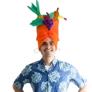 Foam Party Hats: Carmen Miranda Orange Fruiit Hat - Fruit Hat- Fruit Turban Head Wrap - Fruit Basket Hat - Tropical Fruit Headpiece