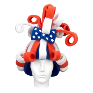 Foam Party Hats: Patriotic Rollers Wig Funny Silly Women Patriotic USA American Flag 4th of July wig patriotic hat