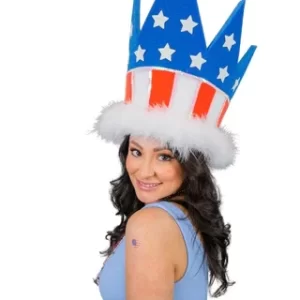 Foam Party Hats: Funny Silly Women Patriotic USA American Flag Wide Top Hat for Independence Day, 4th of July Dad Hat or Crazy Hat Day Crown