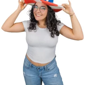 Foam Party Hats: Funny Silly Women Patriotic USA American Flag Wide Brim Floppy Hat Bonnet for Independence Day Crazy Hat Day, Lady Hat