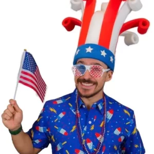 Foam Party Hats: Men & Women Patriotic Uncle Sam USA American Flag Wide Brim Top Hat for Independence Day, Crazy Hat Day Rollers Funny Silly