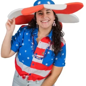 Foam Party Hats: Funny Silly Men & Women Patriotic Uncle Sam USA American Flag Wide Brim Top Hat for Independence Day, Crazy Hat Day, Flower