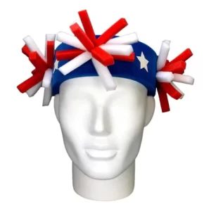 Foam Party Hats: Funny Silly Men & Women Patriotic USA American Flag Wide Brim Top Hat for Independence Day, Crazy Hat Day, USA Pompoms